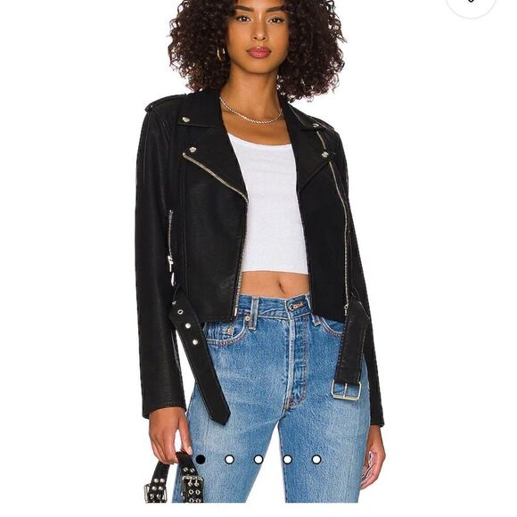 New (Flawed) Pistola Tracy faux leather cropped black moto jacket XS